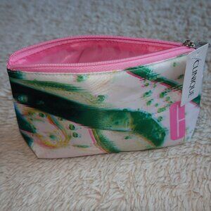 Clinique Pink and Green Makeup Cosmetics Bag, 8" x 4" x 2", NWT